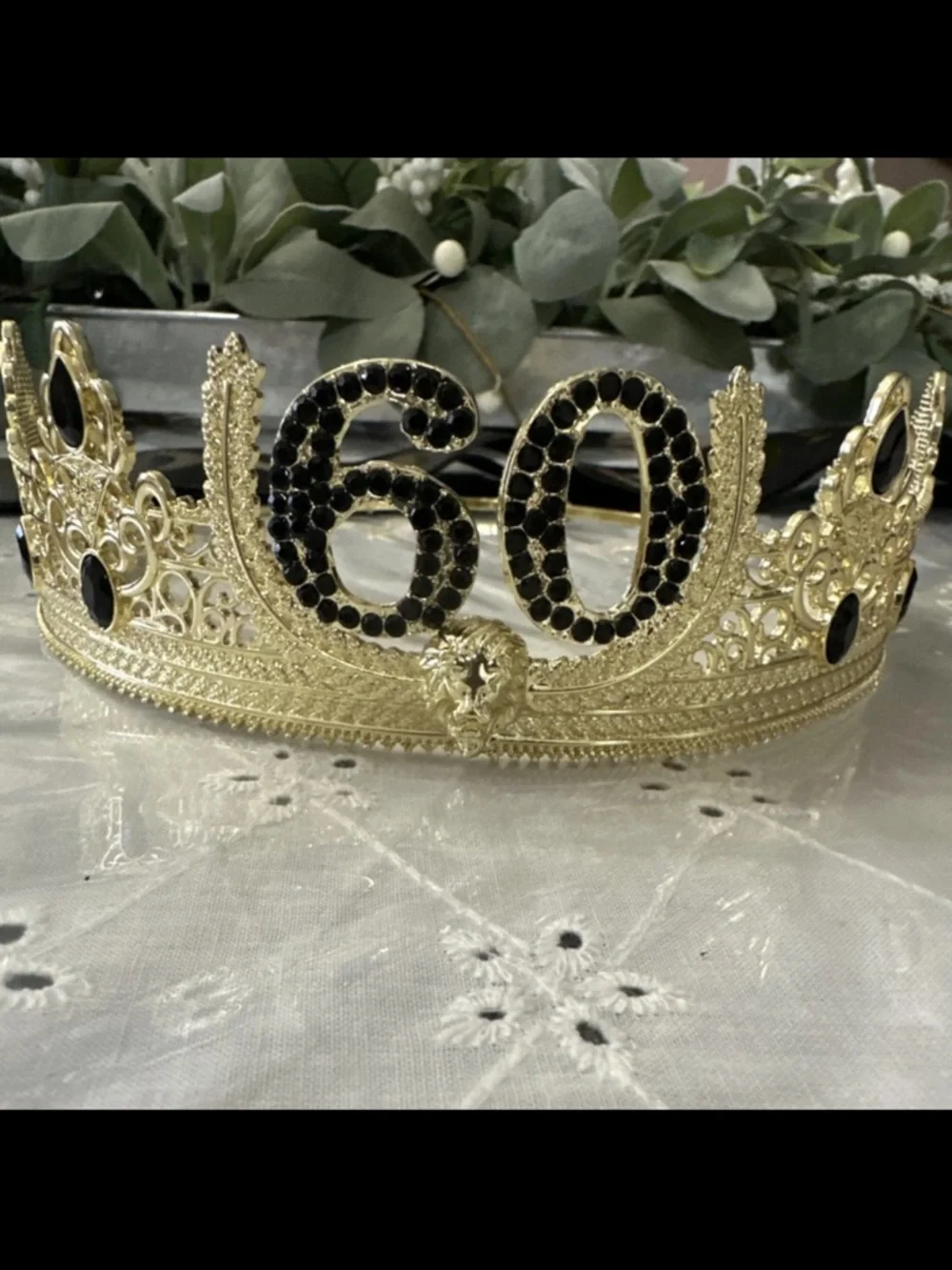 60th Birthday Gold & Black Crown with satchel